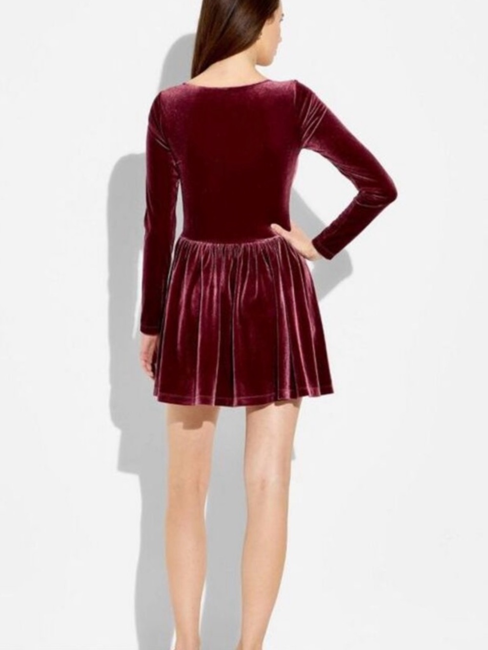 NWT Velvet Long-Sleeve Dress - Burgundy